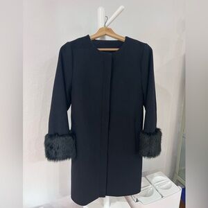GU Elegant Black Coat with Faux Fur Cuffs